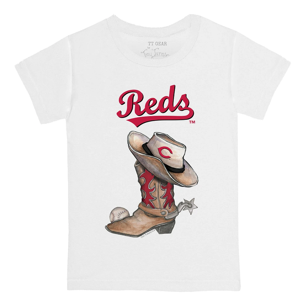 Toddler Tiny Turnip White Cincinnati Reds Cowboy Boot T-Shirt