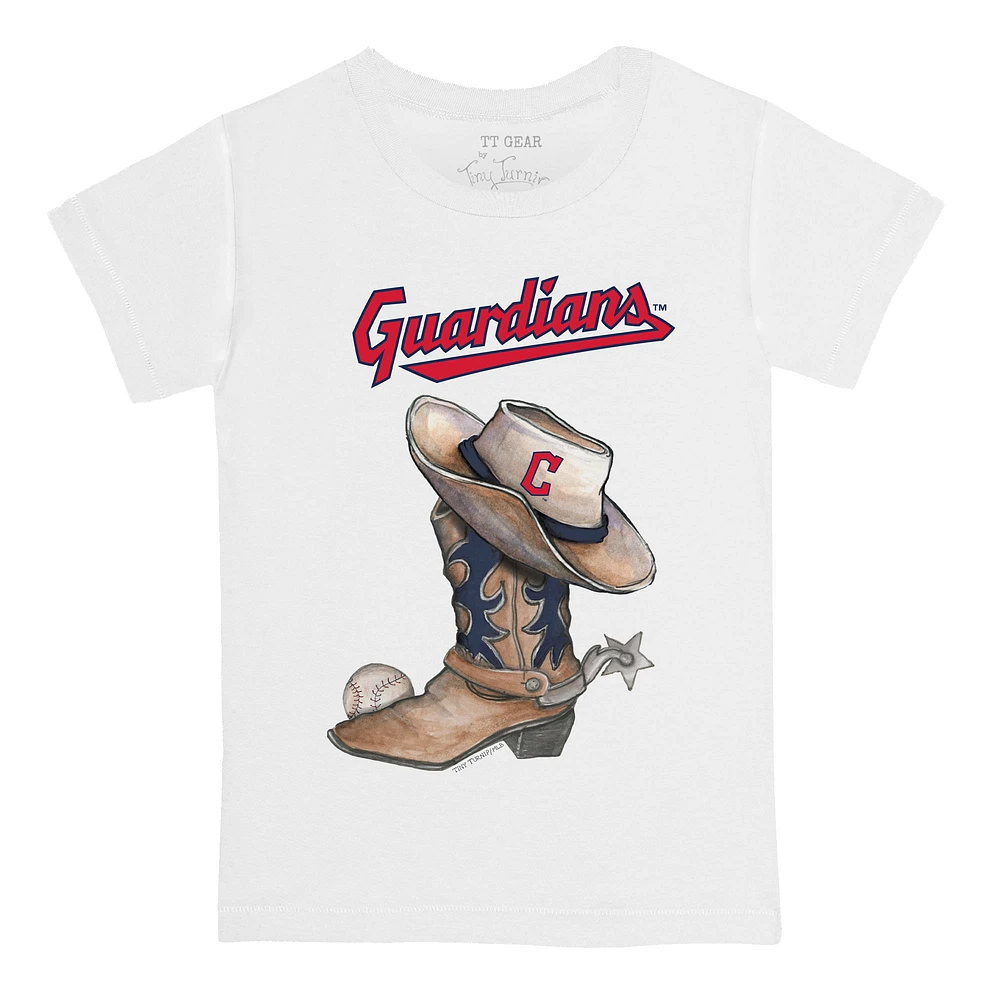 Toddler Tiny Turnip White Cleveland Guardians Cowboy Boot T-Shirt