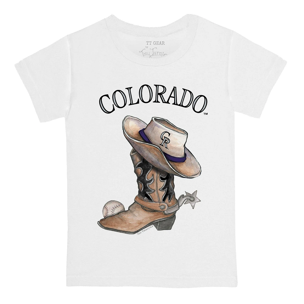 Toddler Tiny Turnip White Colorado Rockies Cowboy Boot T-Shirt