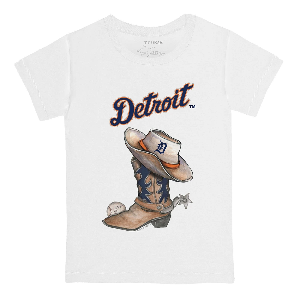 Toddler Tiny Turnip White Detroit Tigers Cowboy Boot T-Shirt