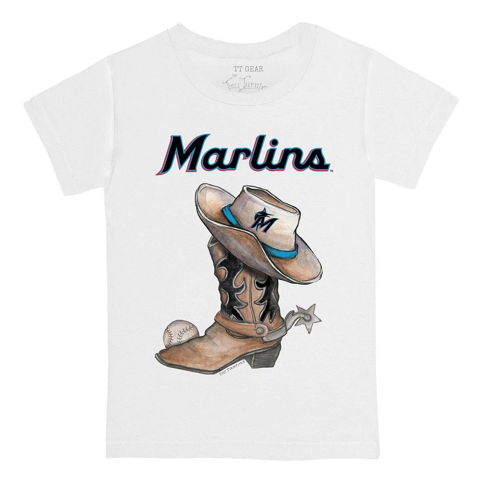 Toddler Tiny Turnip White Miami Marlins Cowboy Boot T-Shirt