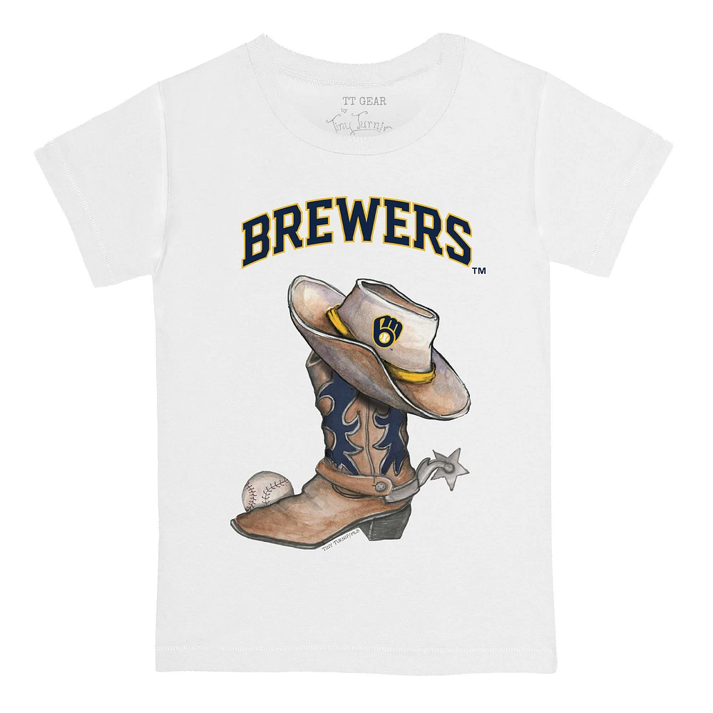 Toddler Tiny Turnip White Milwaukee Brewers Cowboy Boot T-Shirt