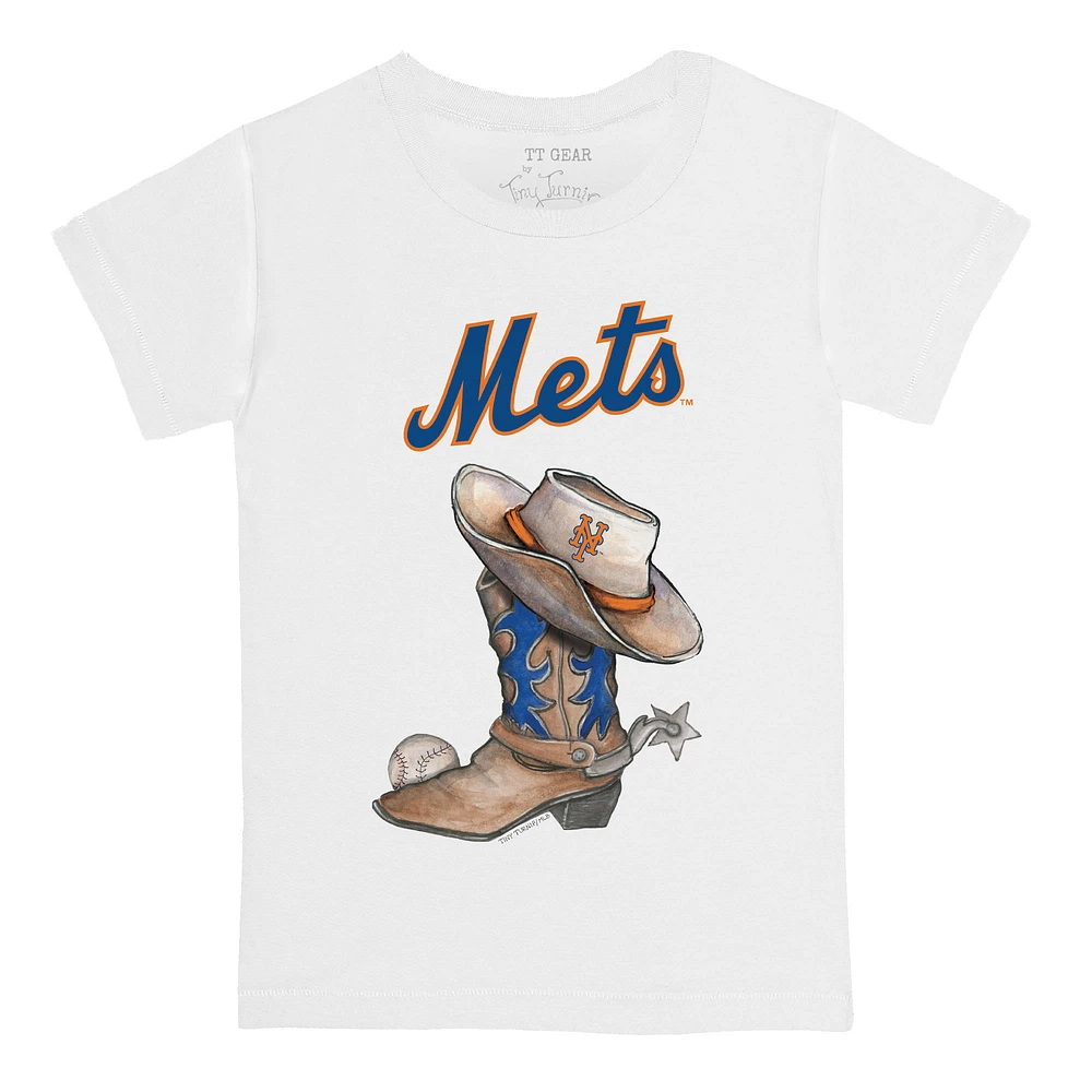 Toddler Tiny Turnip White New York Mets Cowboy Boot T-Shirt