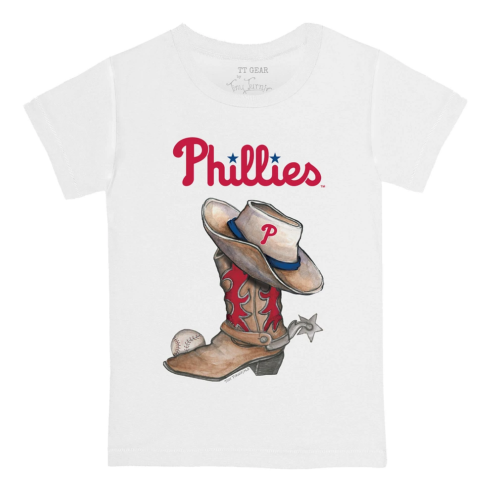 Toddler Tiny Turnip White Philadelphia Phillies Cowboy Boot T-Shirt