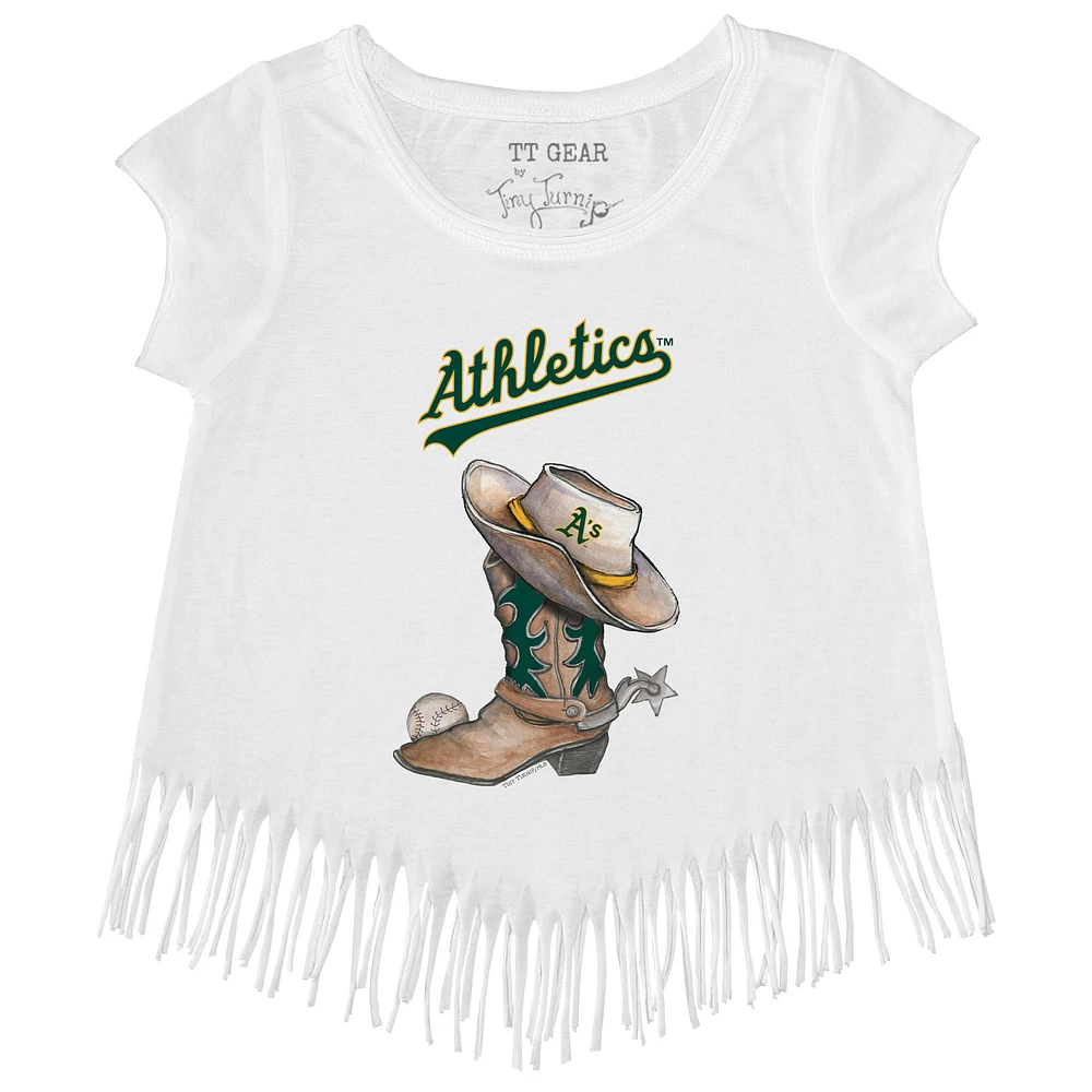 Girls Toddler Tiny Turnip White Athletics Cowboy Boot Fringe T-Shirt