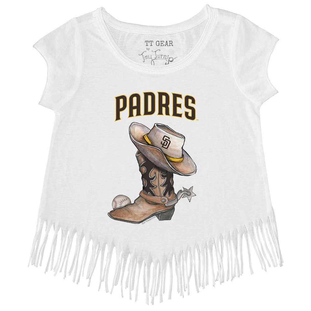 Girls Toddler Tiny Turnip White San Diego Padres Cowboy Boot Fringe T-Shirt