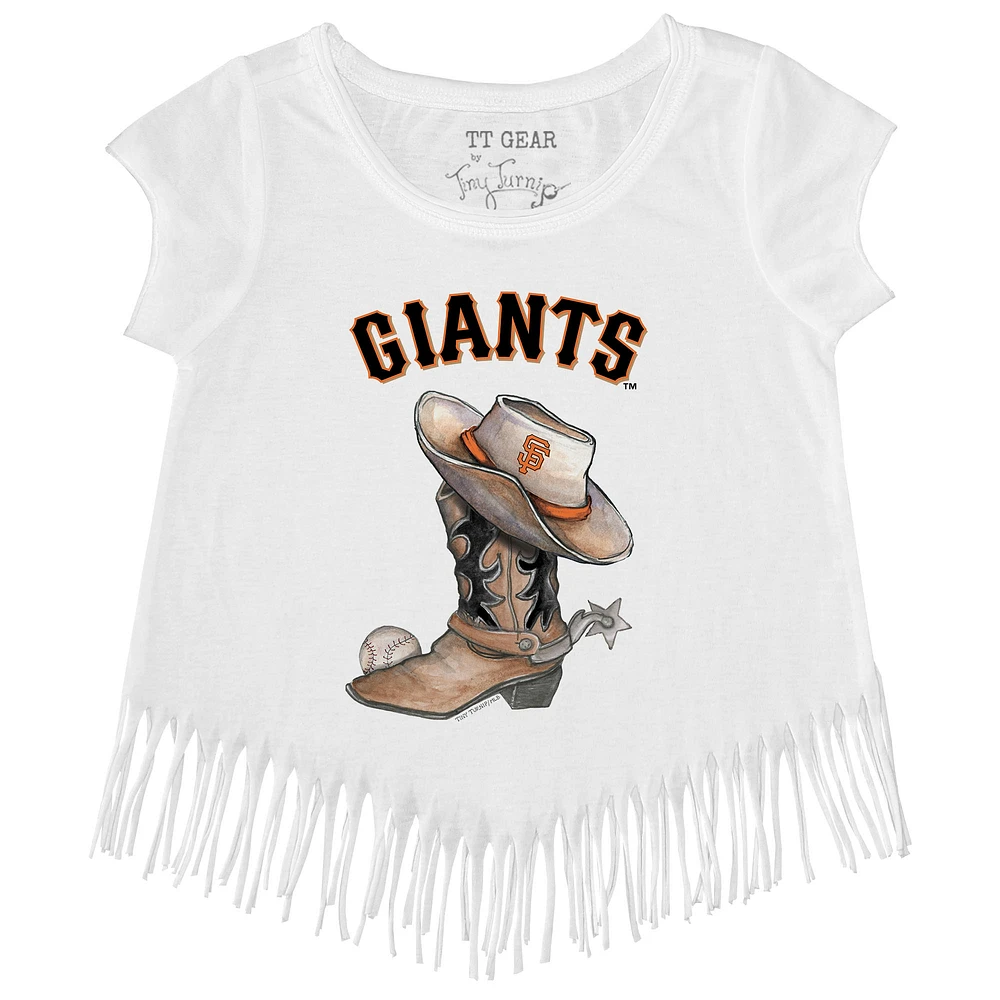 Girls Toddler Tiny Turnip White San Francisco Giants Cowboy Boot Fringe T-Shirt