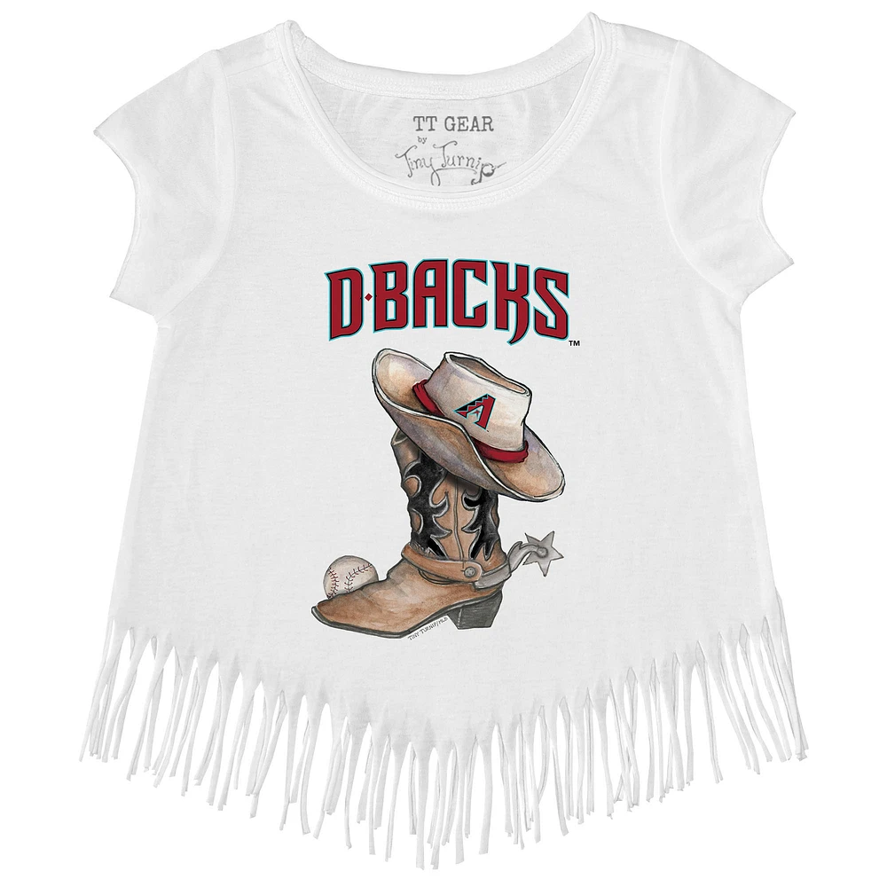 Girls Toddler Tiny Turnip White Arizona Diamondbacks Cowboy Boot Fringe T-Shirt
