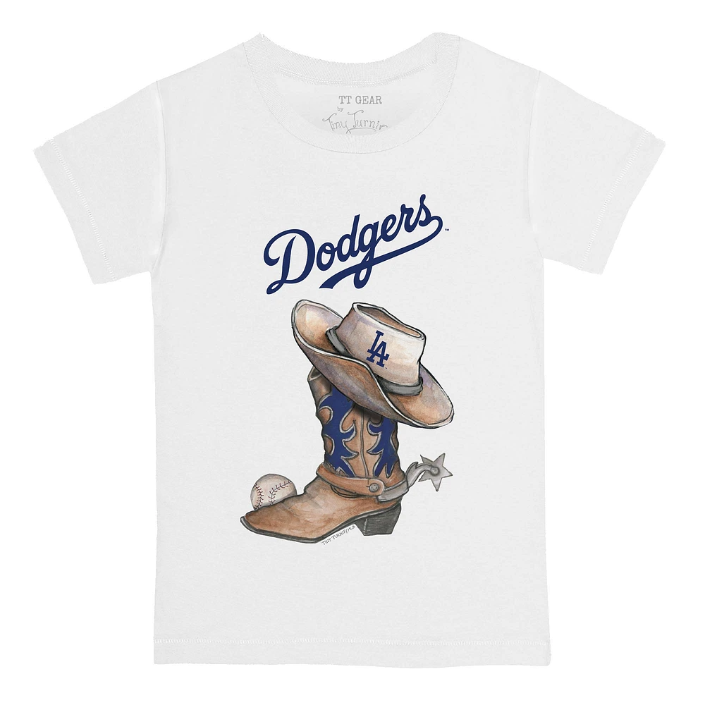 Youth Tiny Turnip White Los Angeles Dodgers Cowboy Boot T-Shirt