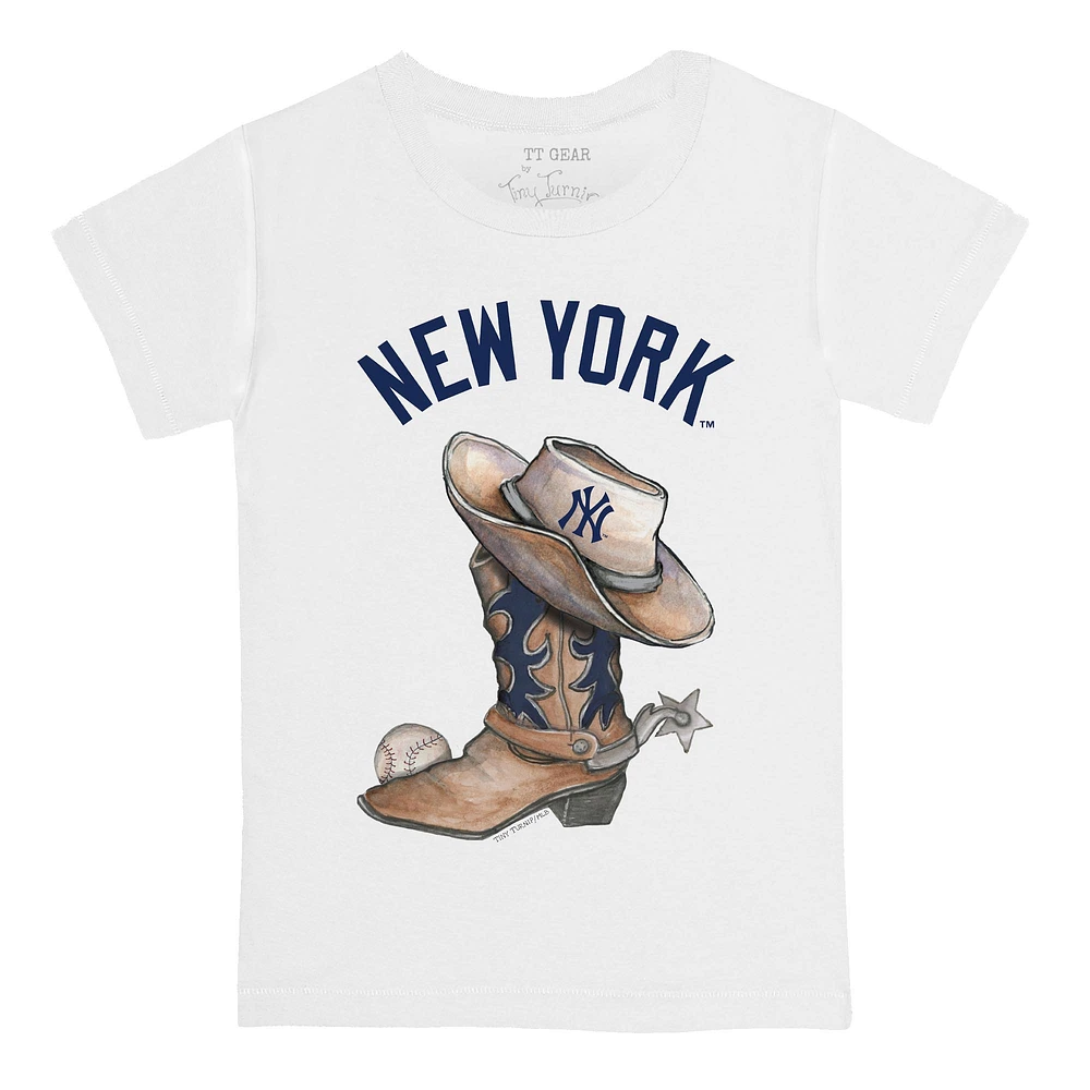 Youth Tiny Turnip White New York Yankees Cowboy Boot T-Shirt
