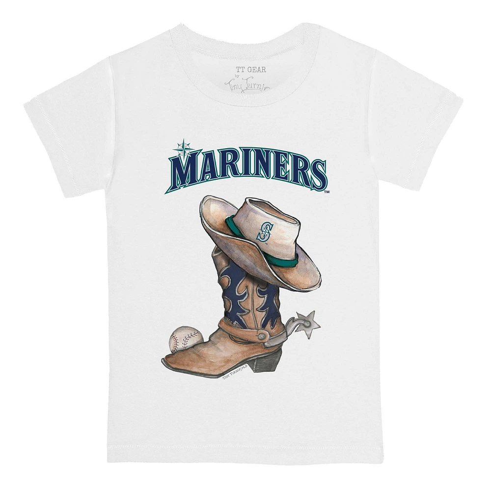 Youth Tiny Turnip White Seattle Mariners Cowboy Boot T-Shirt