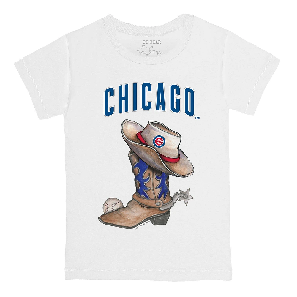Youth Tiny Turnip White Chicago Cubs Cowboy Boot T-Shirt