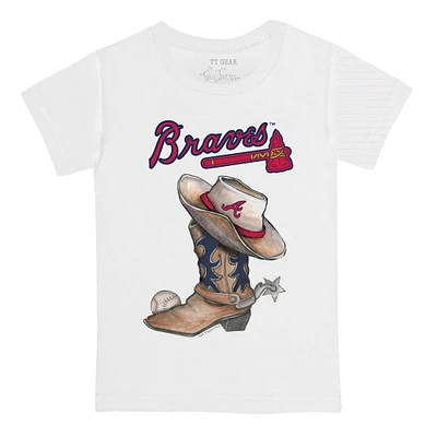 Youth Tiny Turnip White Atlanta Braves Cowboy Boot T-Shirt