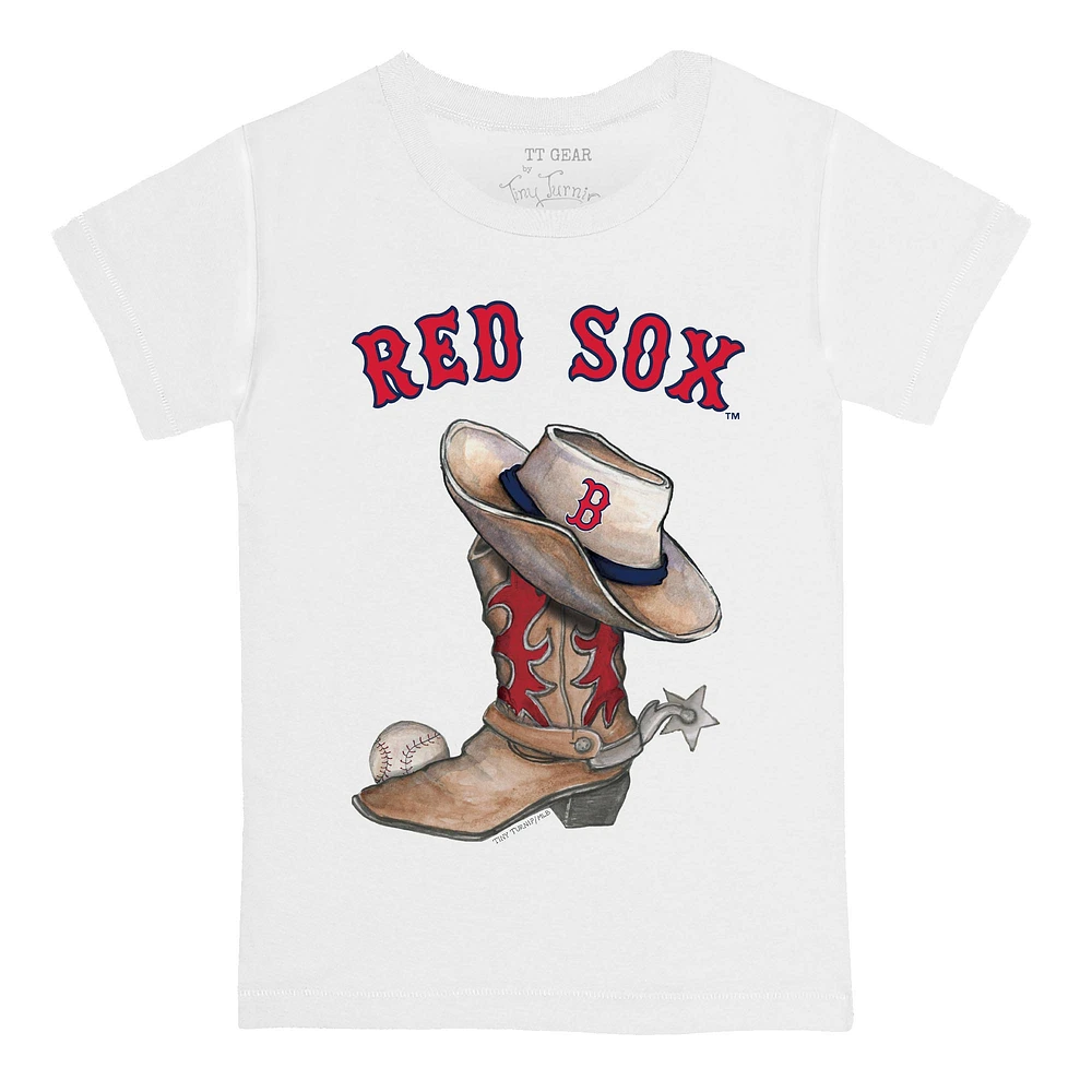 Youth Tiny Turnip White Boston Red Sox Cowboy Boot T-Shirt