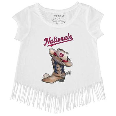 Girls Youth Tiny Turnip White Washington Nationals Cowboy Boot Fringe T-Shirt