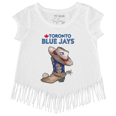 Girls Youth Tiny Turnip White Toronto Blue Jays Cowboy Boot Fringe T-Shirt