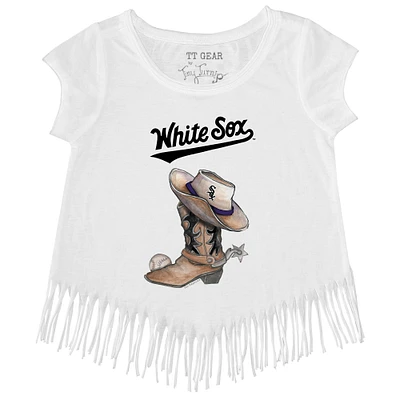 Girls Youth Tiny Turnip White Chicago Sox Cowboy Boot Fringe T-Shirt