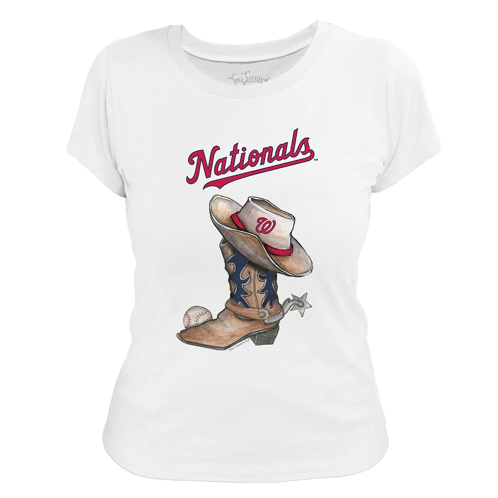 Women's Tiny Turnip White Washington Nationals Cowboy Boot T-Shirt