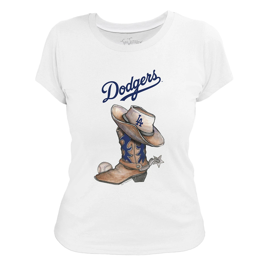 Women's Tiny Turnip White Los Angeles Dodgers Cowboy Boot T-Shirt