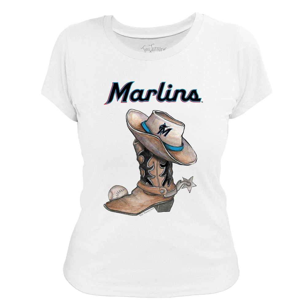 Women's Tiny Turnip White Miami Marlins Cowboy Boot T-Shirt