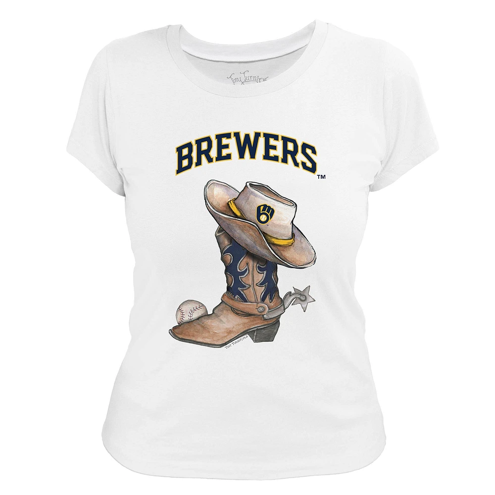 Women's Tiny Turnip White Milwaukee Brewers Cowboy Boot T-Shirt