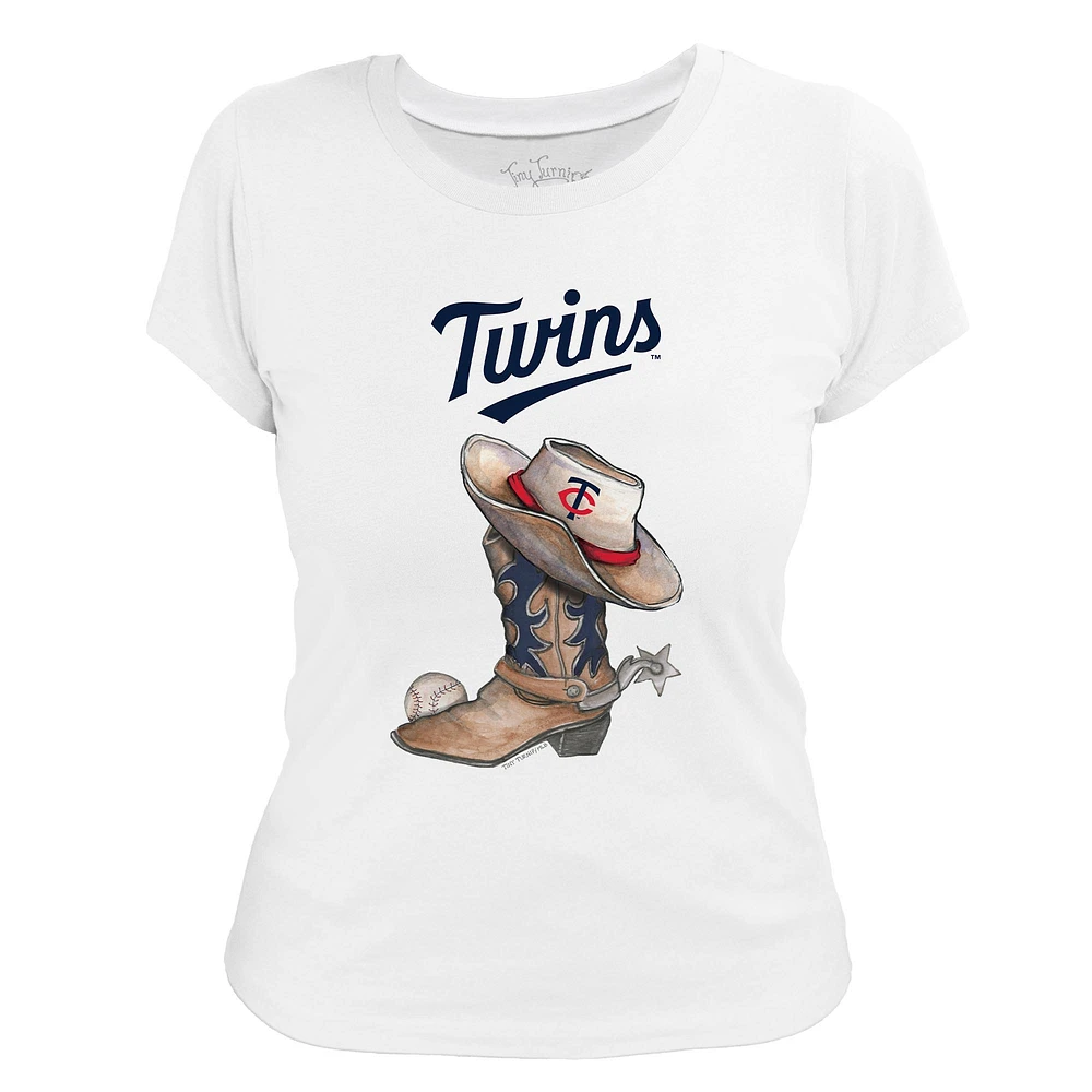 Women's Tiny Turnip White Minnesota Twins Cowboy Boot T-Shirt