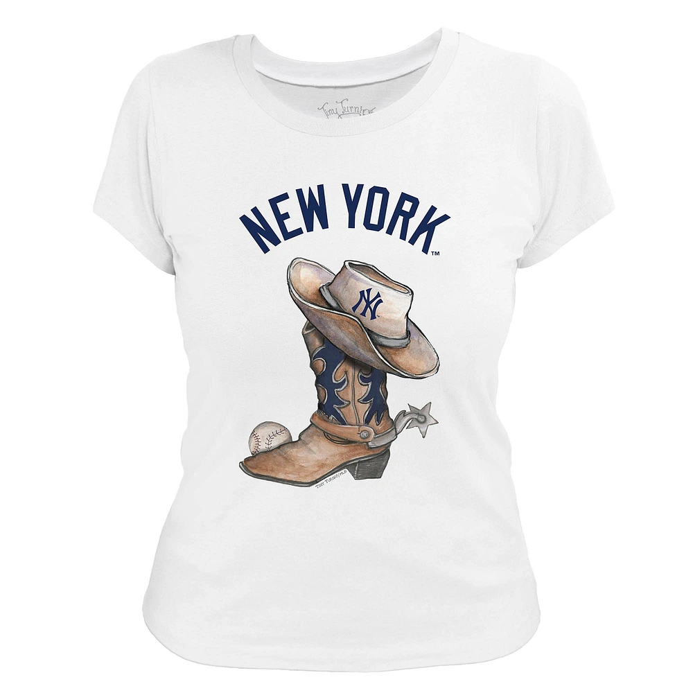 Women's Tiny Turnip White New York Yankees Cowboy Boot T-Shirt