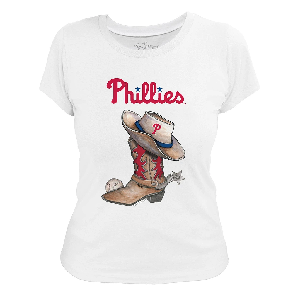 Women's Tiny Turnip White Philadelphia Phillies Cowboy Boot T-Shirt