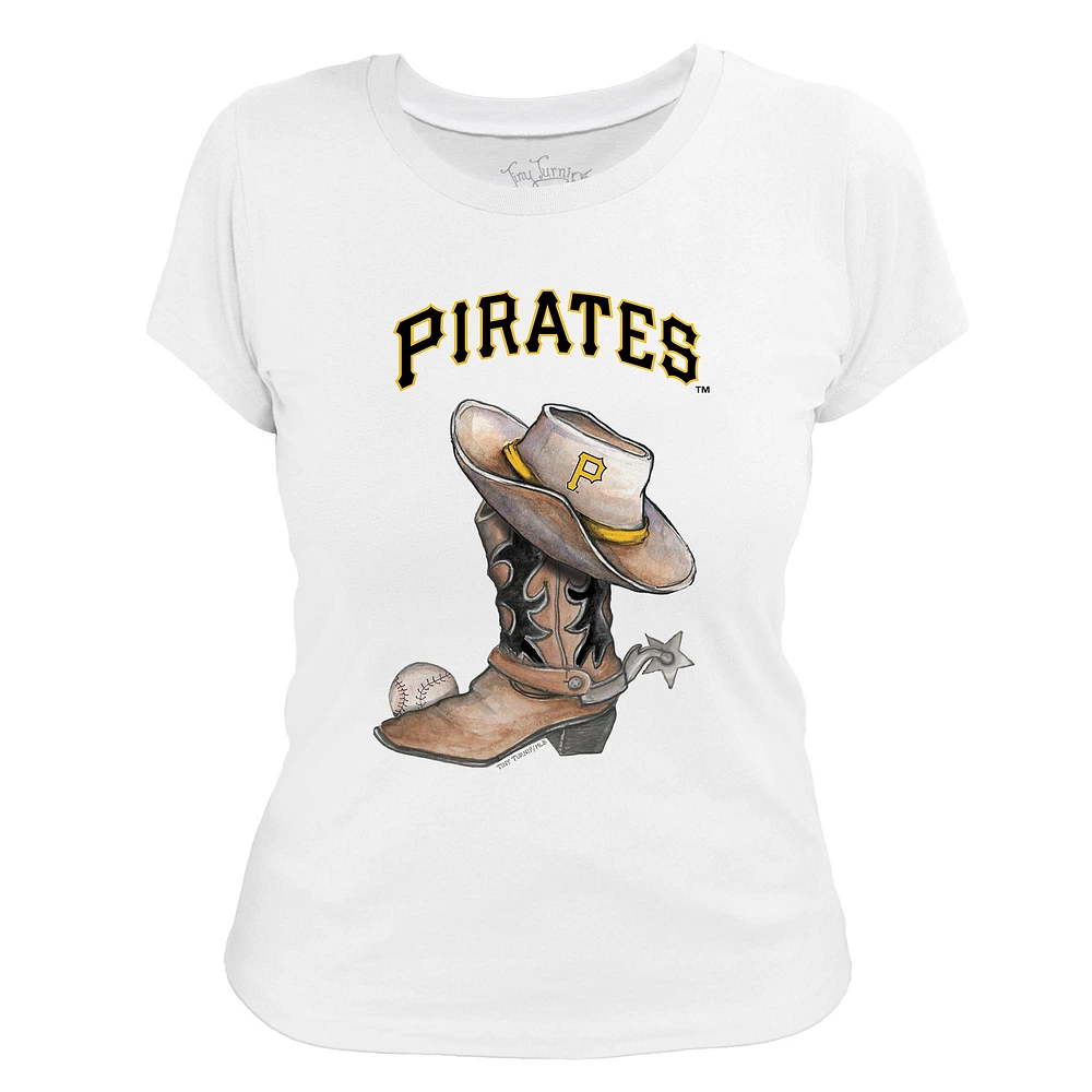 Women's Tiny Turnip White Pittsburgh Pirates Cowboy Boot T-Shirt