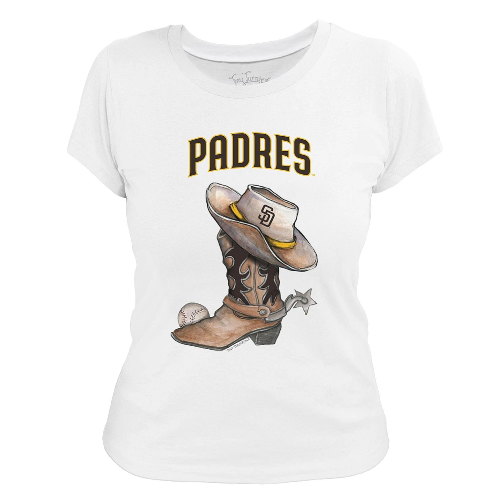 Women's Tiny Turnip White San Diego Padres Cowboy Boot T-Shirt