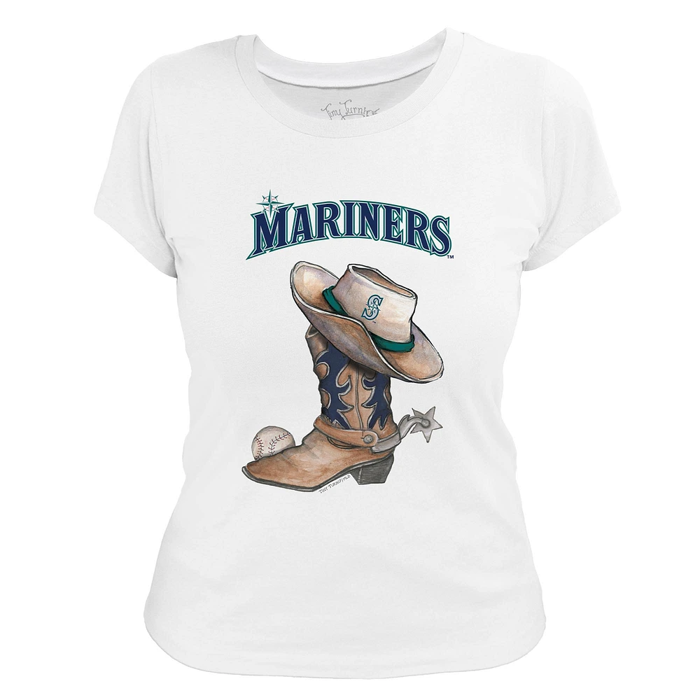 Women's Tiny Turnip White Seattle Mariners Cowboy Boot T-Shirt