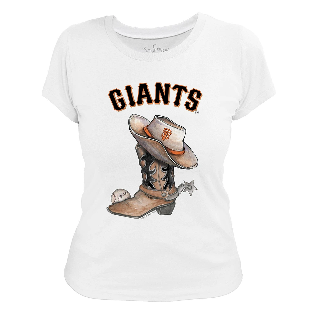 Women's Tiny Turnip White San Francisco Giants Cowboy Boot T-Shirt