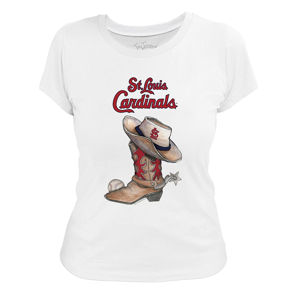 Women's Tiny Turnip White St. Louis Cardinals Cowboy Boot T-Shirt