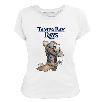 Women's Tiny Turnip White Tampa Bay Rays Cowboy Boot T-Shirt