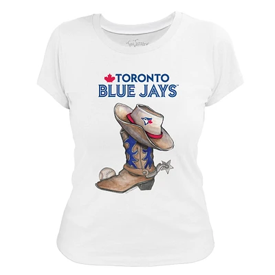 Women's Tiny Turnip White Toronto Blue Jays Cowboy Boot T-Shirt