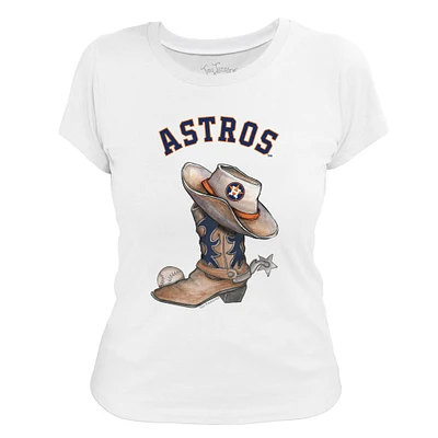 Women's Tiny Turnip White Houston Astros Cowboy Boot T-Shirt