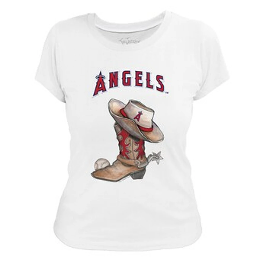 Women's Tiny Turnip White Los Angeles Angels Cowboy Boot T-Shirt