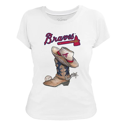 Women's Tiny Turnip White Atlanta Braves Cowboy Boot T-Shirt