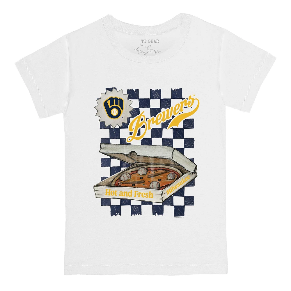 Infant Tiny Turnip White Milwaukee Brewers Pizza T-Shirt