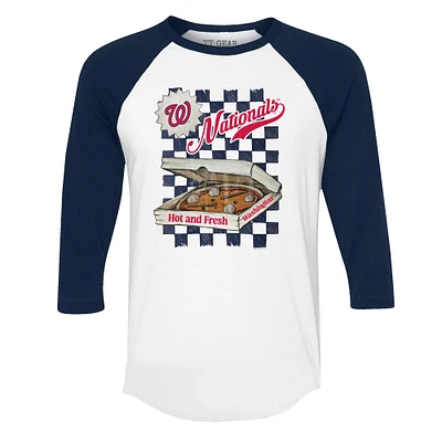 Women's Tiny Turnip White/Navy Washington Nationals Pizza 3/4-Sleeve Raglan Baseball T-Shirt