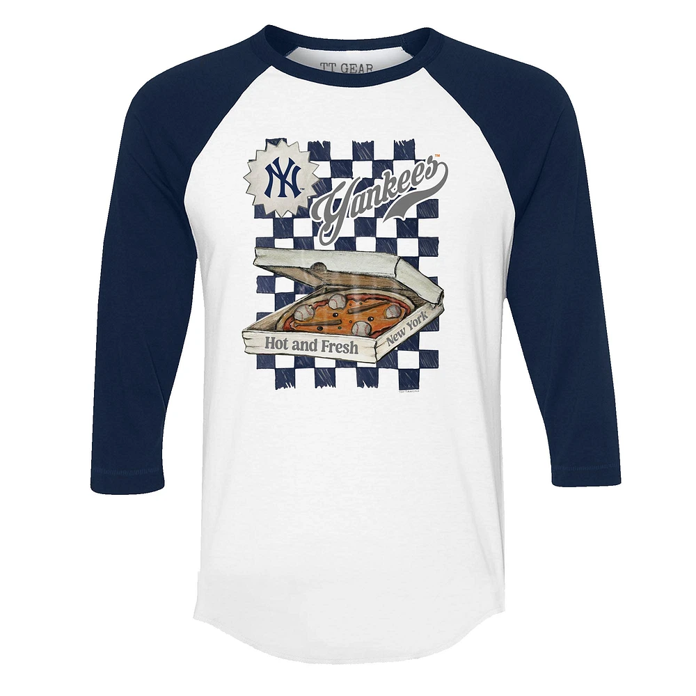 Women's Tiny Turnip White/Navy New York Yankees Pizza 3/4-Sleeve Raglan Baseball T-Shirt