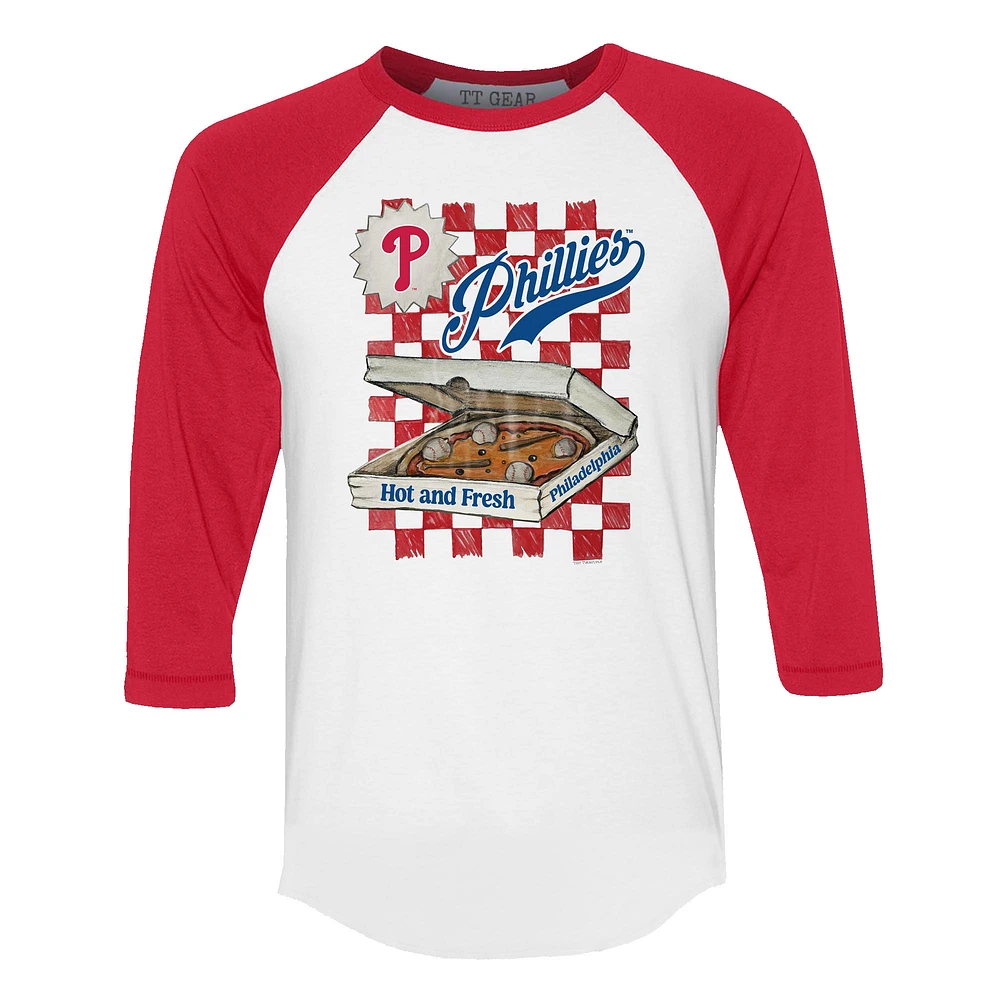 Women's Tiny Turnip White/Red Philadelphia Phillies Pizza 3/4-Sleeve Raglan Baseball T-Shirt
