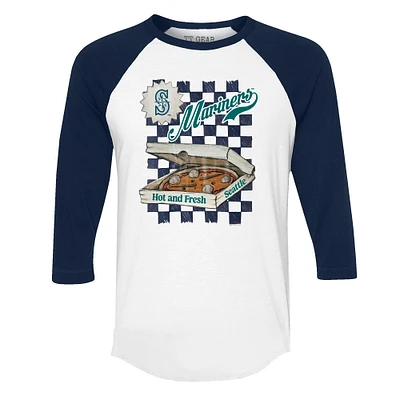 Women's Tiny Turnip White/Navy Seattle Mariners Pizza 3/4-Sleeve Raglan Baseball T-Shirt