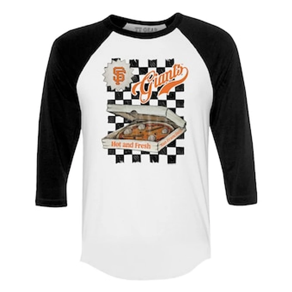 Women's Tiny Turnip White/Black San Francisco Giants Pizza 3/4-Sleeve Raglan Baseball T-Shirt
