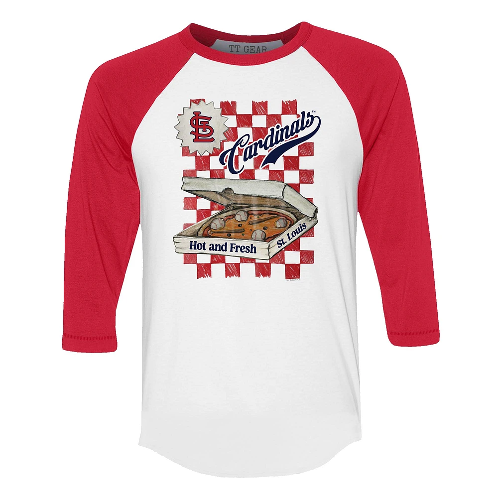 Women's Tiny Turnip White/Red St. Louis Cardinals Pizza 3/4-Sleeve Raglan Baseball T-Shirt