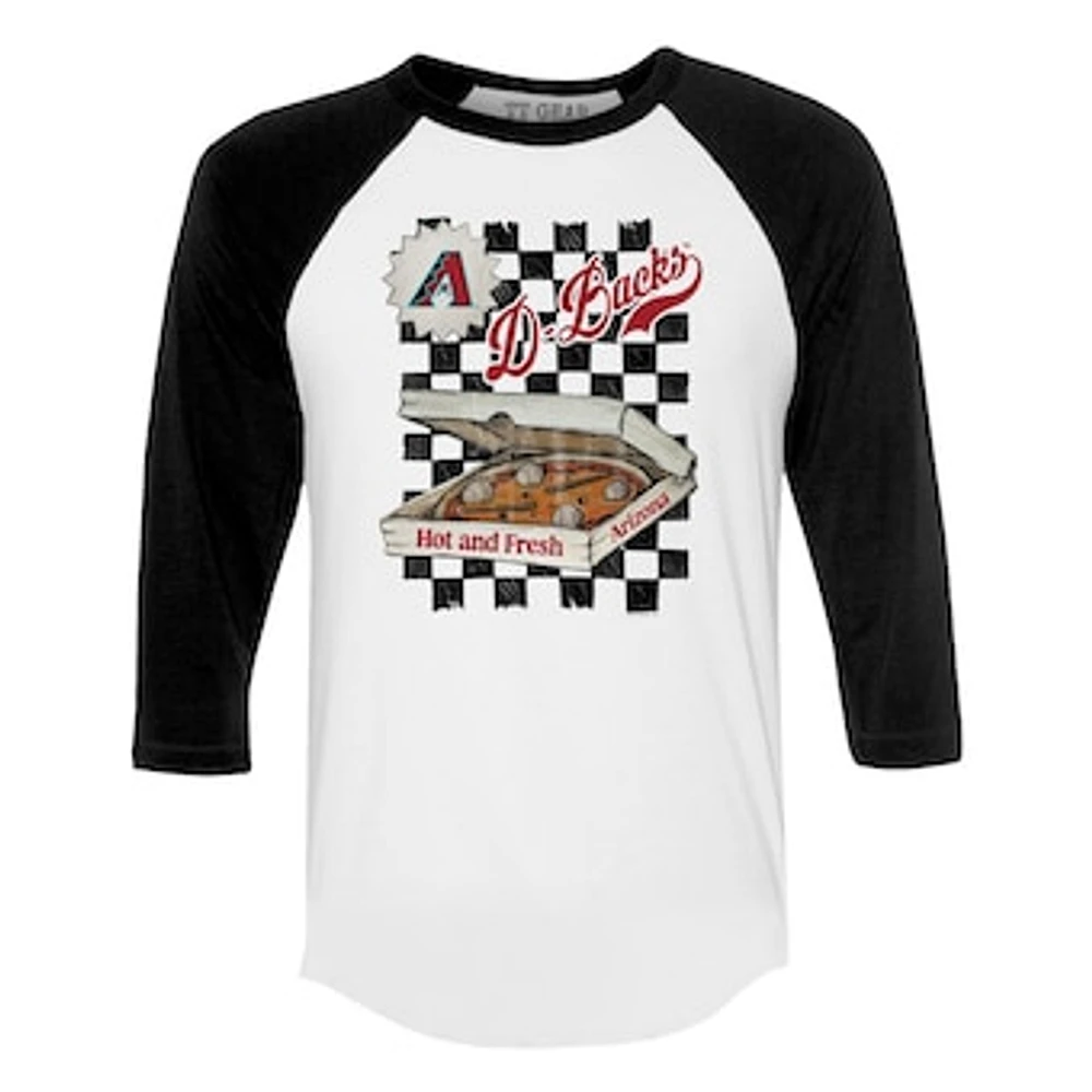 Women's Tiny Turnip White/Black Arizona Diamondbacks Pizza 3/4-Sleeve Raglan Baseball T-Shirt