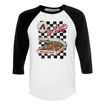 Women's Tiny Turnip White/Black Arizona Diamondbacks Pizza 3/4-Sleeve Raglan Baseball T-Shirt
