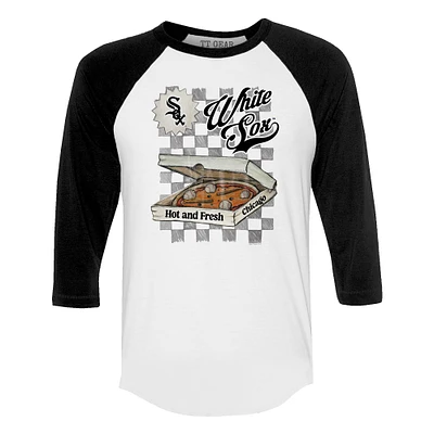 Women's Tiny Turnip White/Black Chicago White Sox Pizza 3/4-Sleeve Raglan Baseball T-Shirt