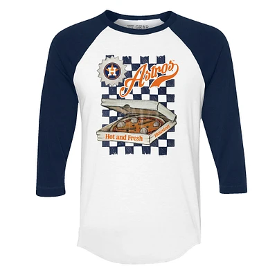 Women's Tiny Turnip White/Navy Houston Astros Pizza 3/4-Sleeve Raglan Baseball T-Shirt
