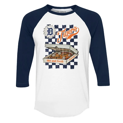Women's Tiny Turnip White/Navy Detroit Tigers Pizza 3/4-Sleeve Raglan Baseball T-Shirt